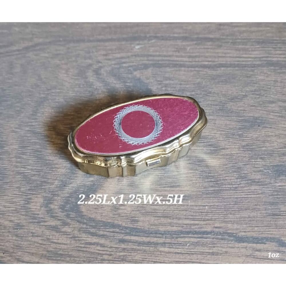 Vintage Gold Tone pink Pill Box Etched Design with Divided 2 compartments